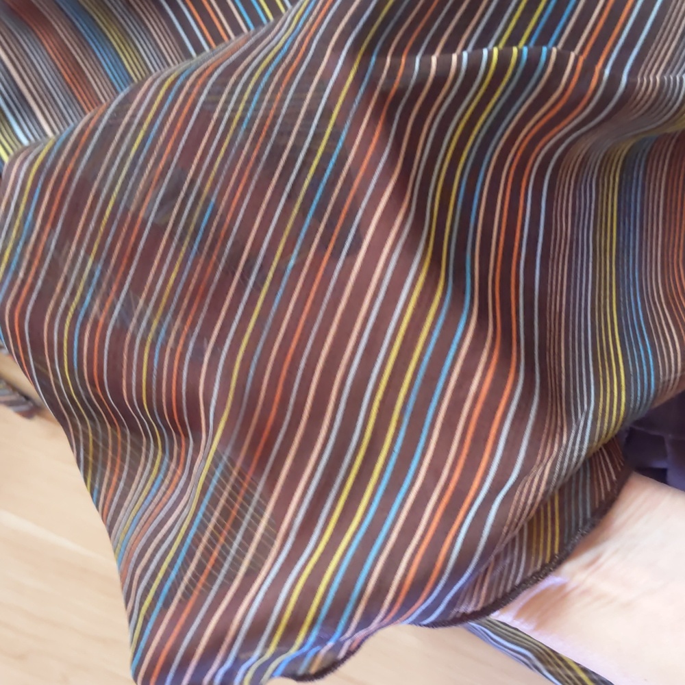 H&M Sheer Mesh Dress, Tie Back, layered overlay w/ slip, sequins, Med, striped - Picture 8 of 16
